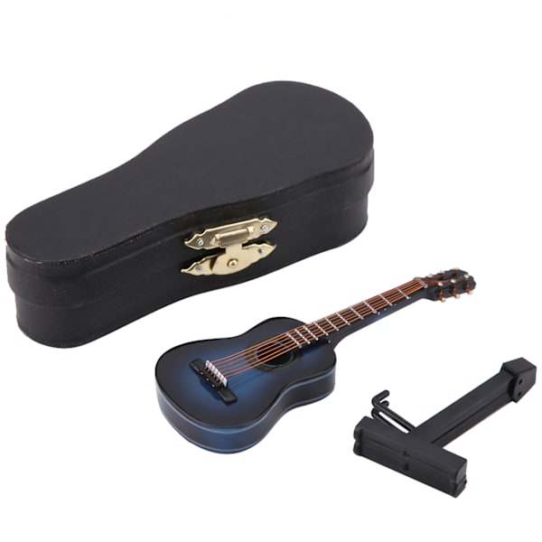 Mini træguitar model display Mini musikalske pynt Håndværk hjemindretning (blå 10cm)