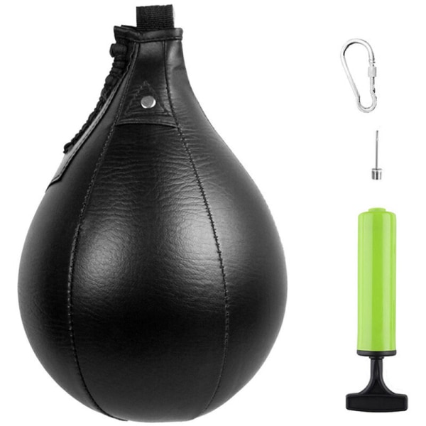 Boxningsboll i PU-läder MMA Muay Thai Training Punch Bag Kit Boxningsboll med uppblåsningspump, modell: svart