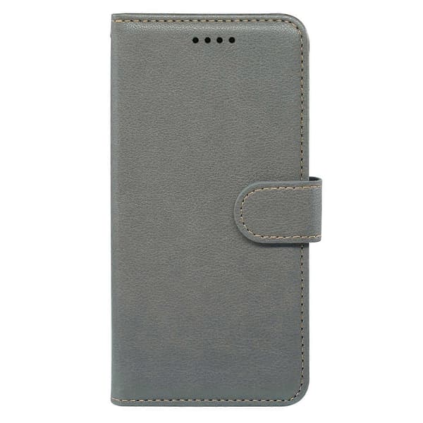 Compatible with iPhone 17 Case, RFID Blocking Wallet, Lychee Textured Leather Case, Magnetic Buckle, Grey Grey Grey