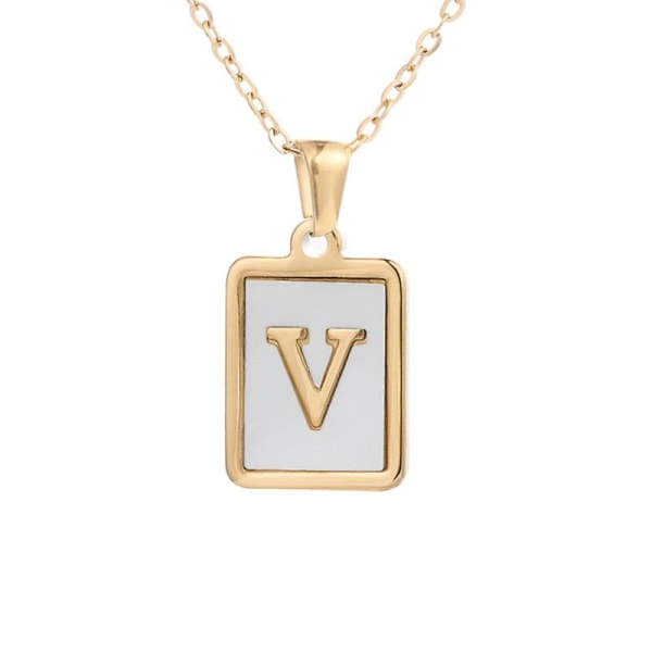 Fyrkantigt alfabet halsband kvinnliga guld inläggningar skal hänge halsband V