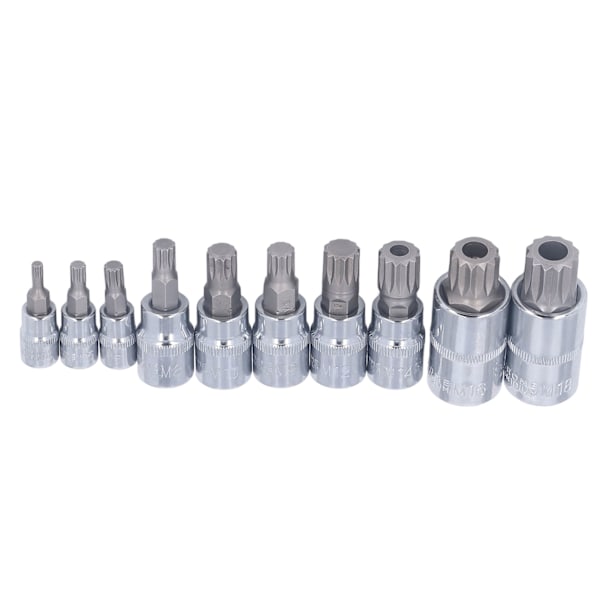 10 kpl Triple Square Spline Bit Sockel M4 - M18 1/4in 3/8in 1/2in Drive CR V Bit Sockel Set säilytyslaatikolla