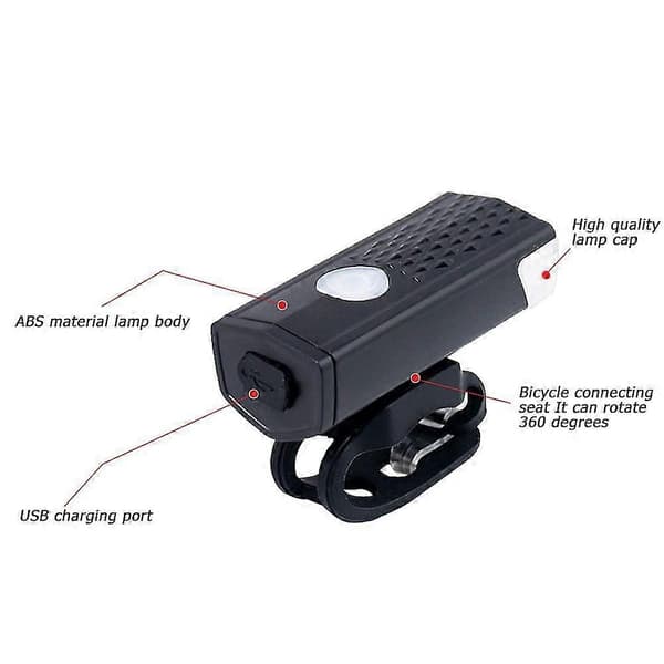USB-oppladbart sykkellyssett, vanntette front- og baklys med 3 lysmoduser