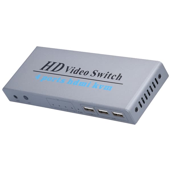 KVM Switch 4 Input 1 Output 4 Port HighDefinition Multimedia Interface Skærm Switcher med 4 Tilslutningskabler til PC