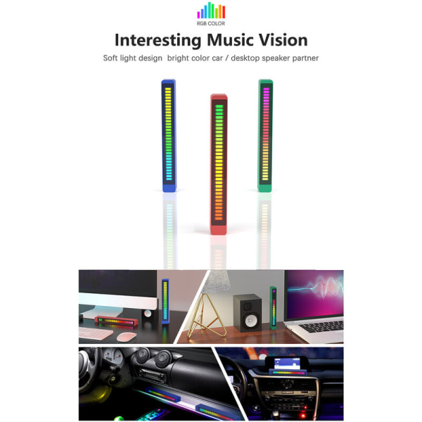 Sound Reactive RGB Light Bar 32 Bit RGB-farvet Stemme Lydkontrol Musikrytmelys til bil Kontor DJ Studio Gaming Room Dekoration, model: Blå