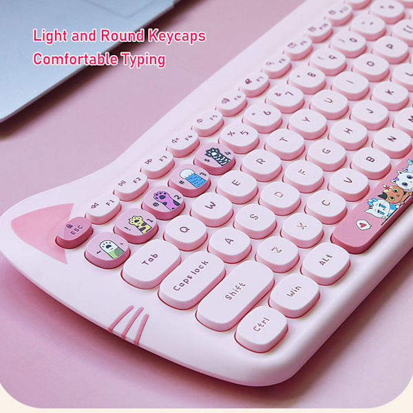Tastatur Mus Combo 2,4 GHz Trådløs Sød Kontrastfarve 110 Runde Knapper Tastatur og Mus til Piger Kontor Skole
