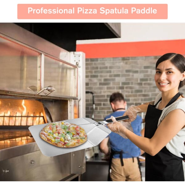 Pizzaspade i rustfritt stål med sammenleggbart håndtak Pizzaspade for baking av pizzapadle for baking av hjemmelaget pizzabrød, modell: sølv
