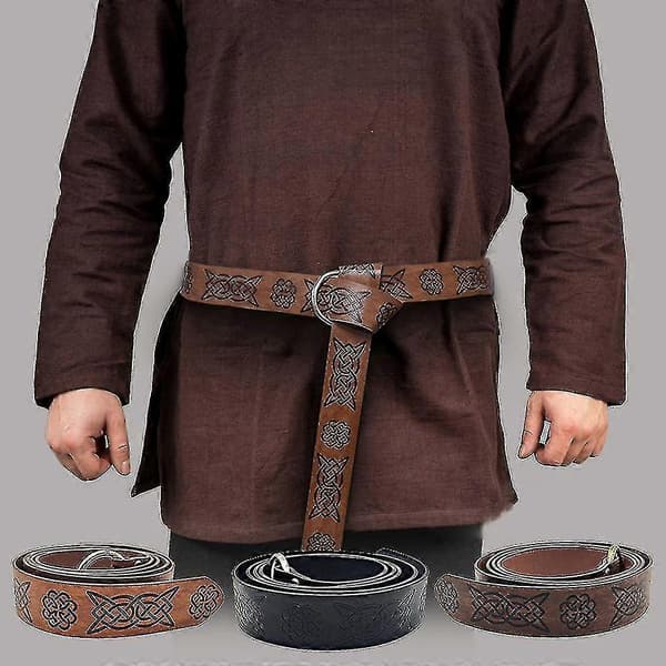 Middelalderpræget viking Vegvisir Pu-læder O-ringbælte Retro renæssanceridderbælte læderbælte til mænd Black