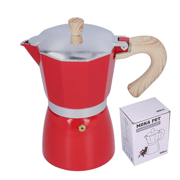 300 ml kaffekanna Moka Maker kaffekokare för gasspis Etanolspis Elektrotermisk ugn Röd