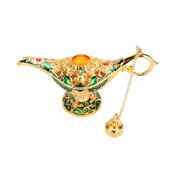 Magisk Genie Lampa Utsökt Färgäkta Iögonfallande Legering Präglat Mönster Genie Lampa för Sovrum Kontor Guld+Grön 22 cm