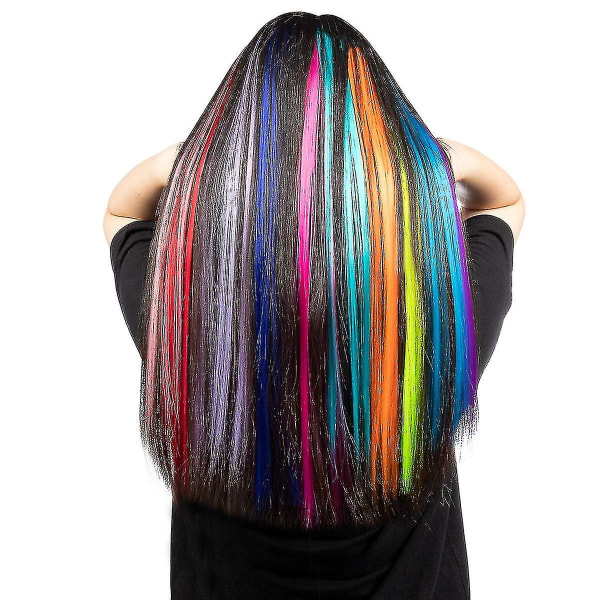 12 kpl värillisiä juhlien kohokohtia värikkäät hiustenpidennykset, 22 tuuman suorat synteettiset hiuslisäkkeet, sateenkaari