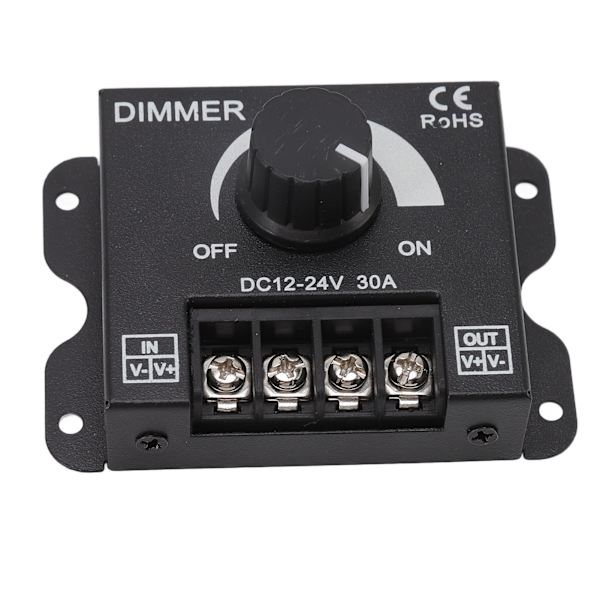 LED-Dimmer Enkanals PWM-belysning Trinløs Dimmerkontrol til 5050 3528 Enfarvede Lysstrimler DC 12V-24V 30A