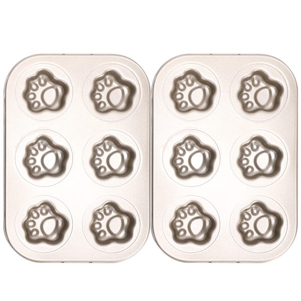 2 st Kolstål Kakform Non-Stick DIY Söt Form Guld Dessert Bakformar (6 Fack Katt Tass TG05)