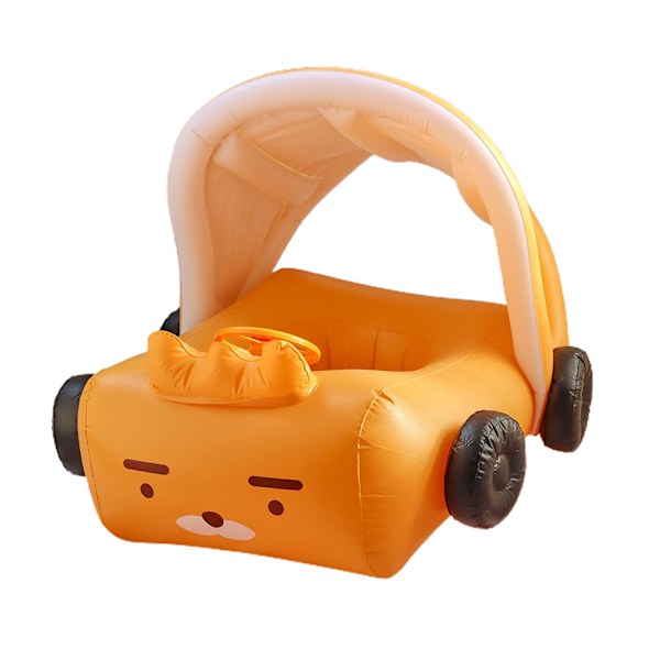 Baby Uppblåsbar Pool Float med Tak Solskydd Cartoon Bilformad Bebis Simring med Säkerhetsstol Ratten för Spädbarn Sommar Strand Utomhus Lek