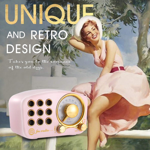 Retro Radio Bluetooth-högtalare, Vintage Radio Greadio FM-radio med stark basförstärkning, hög volym Pink