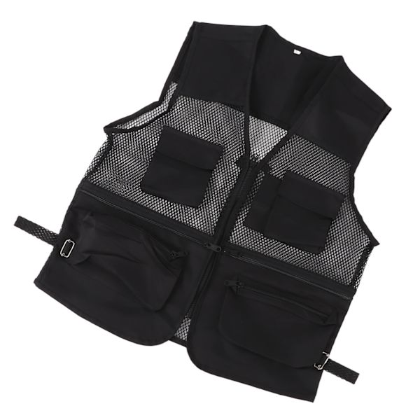Militærvest Holdbar Åndbar Multi-lomme Mesh Fiskevinvest til Udendørsaktiviteter L Sort