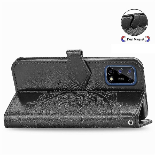 Realme 7 5g Case Nahkainen Lompakon Cover Emboss Mandala Magneettinen Flip Protection Iskunkestävä - Musta