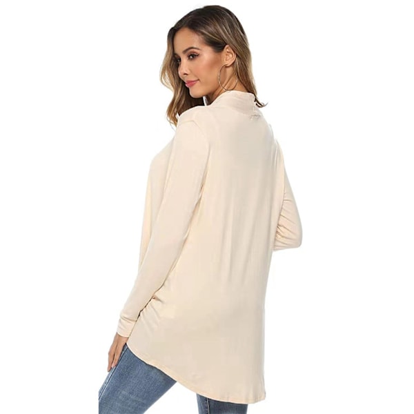 Damtopp Långärmad Öppen främre ficka Snygg Fashionabla Loose Fit Topp för Lady Beige XL