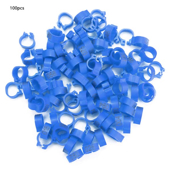 100 stk/pose 8MM 001-100 nummererte plastbrevduve fuglebenringer (blå)