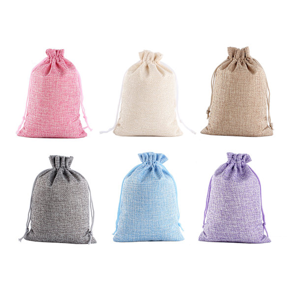 30 st Dragsnöre Tygpåse 9x12cm 6 Färg Linne Material Dammtät Favor Fodral för julbröllopsfester