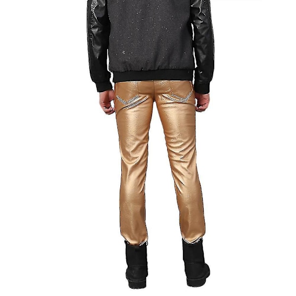 Youthup Gold Faux Leather Stretch Pants för Män EU 35