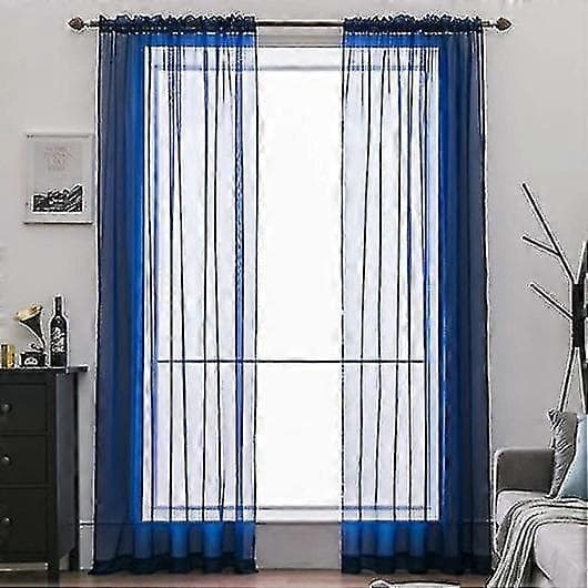 Voilegardiner med volanger i linoptikk transparent DarkBlue