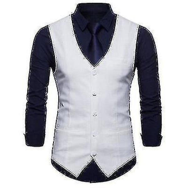 Solid White XL Herr Single Breasted Väst