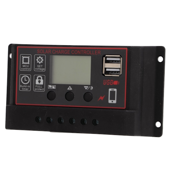 Solcelleladningsregulator Solpanel Batteri Intelligent Regulator med Dobbelt USB Port 12V/24V PWM Automatisk Parameter Justerbar LCD Display 30A