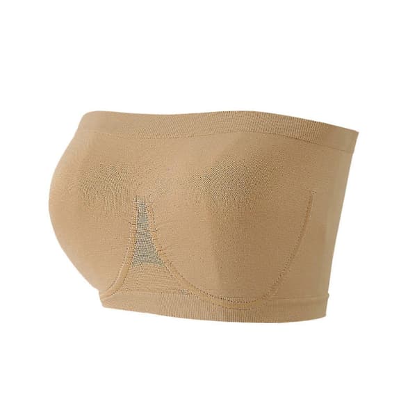 Dame Elastisk Stroppløs BH, Sommer Bandeau BH, Plus Size Stroppløs BH, Komfort Trådløs BH Beige S