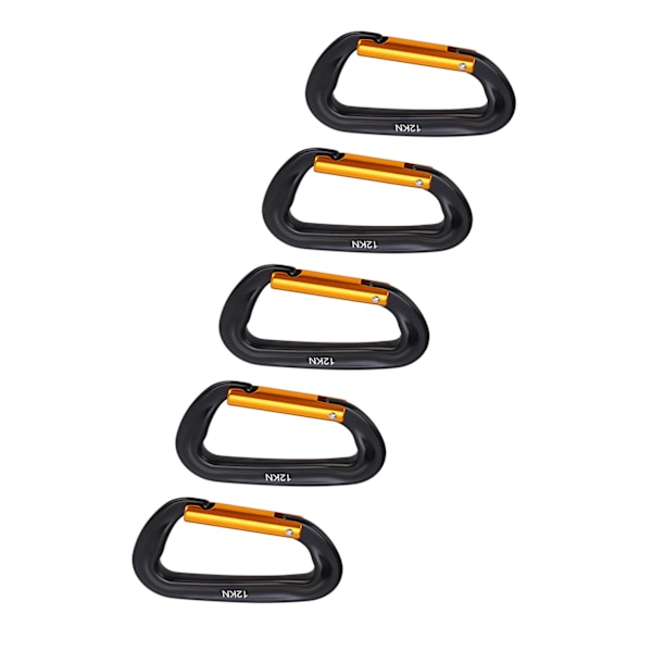 5 stk. Klatrekarabiner i Aluminium Legering 12KN (2697 Lbs) Heavy Duty D-Ring Karabiner Klips til Camping Vandreture Udendørs Sort Guld