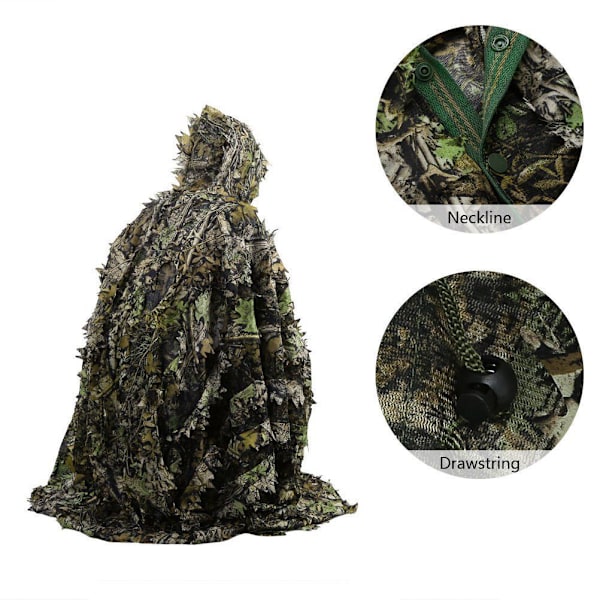 Kamouflage Regn Poncho 3D Blade Ghillie Poncho Hætte Vandafvisende Camo Regnjakke til Børn Voksne Udendørs Camping Vandreture