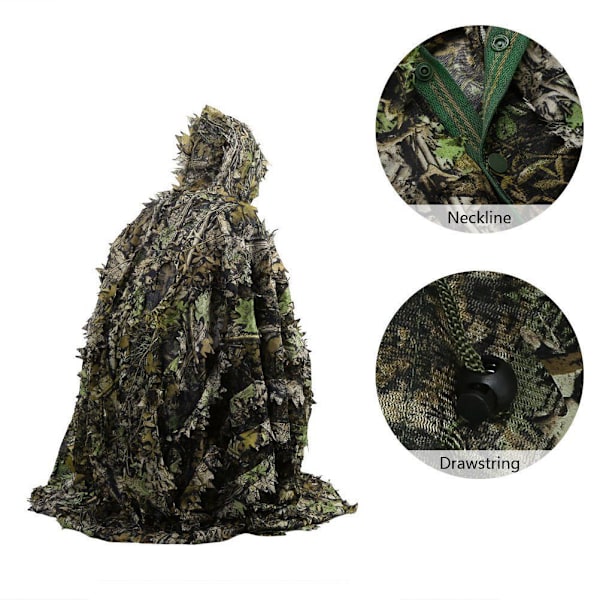 Kamouflage Regn Poncho 3D Löv Ghillie Poncho Huva Vattentät Camo Regnrock för Barn Vuxna Utomhus Camping Vandring