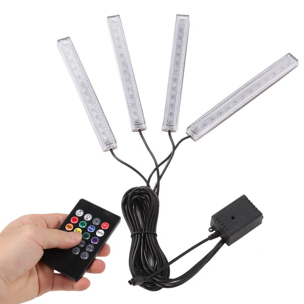 Indvendig Bil Atmosfærisk Lys 4 Linjer Multifunktionel Mikrofon Universal Farverig Bil Sole LED Lampe