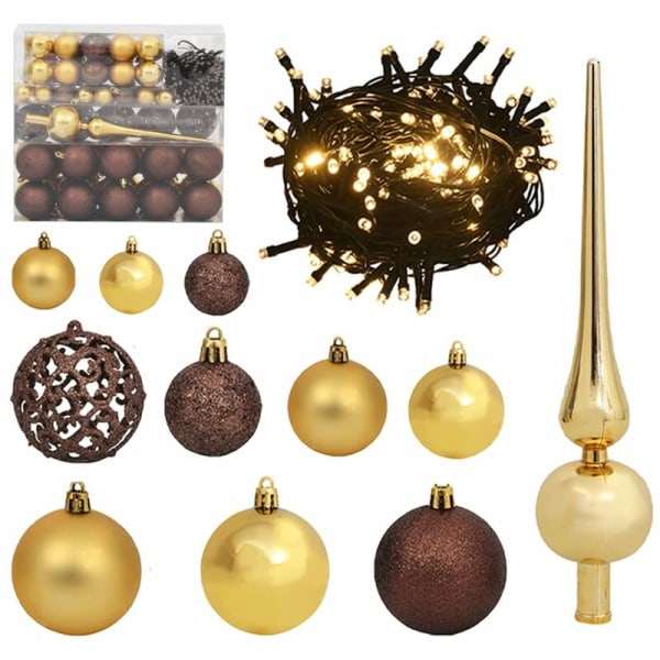 Set med julkulor med spik och 300 lysdioder 120st guld och brons