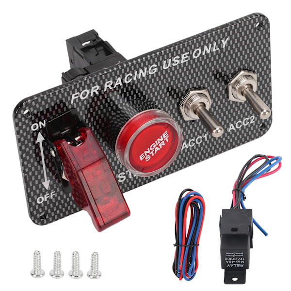 12V 40A Tändningsbrytarpanelsats med motorstartknapp Kolfiberstil Universal för racerbil