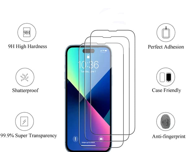 3-pack - iPhone 14 Pro tempered glass screen protector