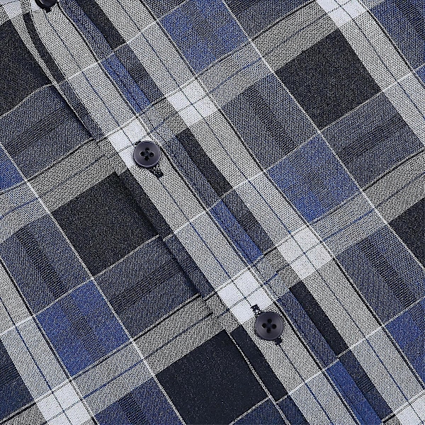 Afslappet Plaid Check Langærmet Skjorte til Mænd i XL - Mørkeblå/Sort/Hvid