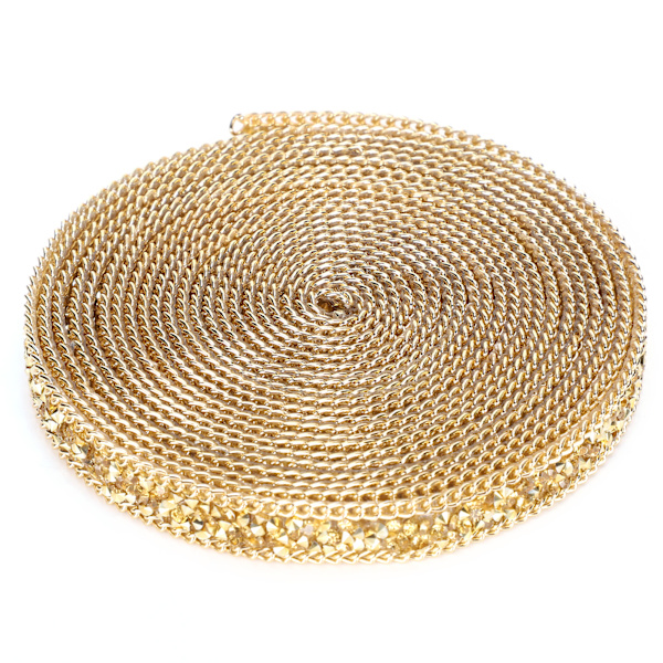 5 Yards Rhinestone Bånd Krystal Mesh Rulle Wrap Plast Håndværk Dekorationer 1,5 cm Gyldne