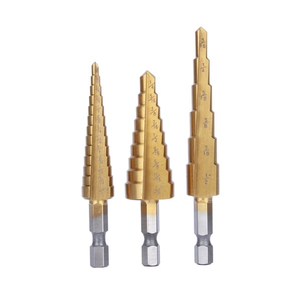 【NX】3 stk Liten HSS Step Ti Cone Bor Hullkutter Bit Sett Verktøy Med Pose