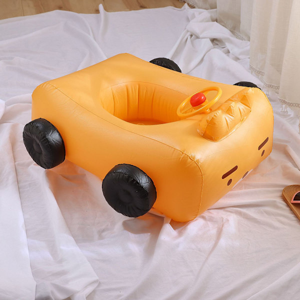 Baby Uppblåsbar Pool Float med Tak Solskydd Cartoon Bilformad Bebis Simring med Säkerhetsstol Ratten för Spädbarn Sommar Strand Utomhus Lek