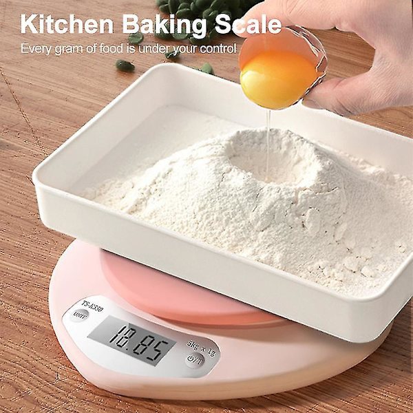 Højpræcisions Hjerteformet Pink Køkkenvægt - 5kg/1g, 2kg/0.1g - LCD Digital Display - 3 Enheder: g/lb/oz - Inkluderer Batteri