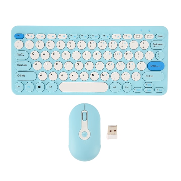 Trådlöst tangentbordsmusset Snyggt smalt, runda tangentbord Mute Ergonomic 2.4G tangentbordsmus Combo för stationär PC Dator Blå