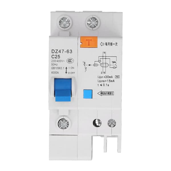 1P+N 25A AC-strømbryter Jordfeilbryter 230V 400V DZ47LE‑63 C25