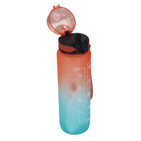 1000ML Vandflaske Bærbar Gradient Frost Sport Vandflaske Bounce Cover Rum Cup med Sticker Reb Rød Cover Gradient