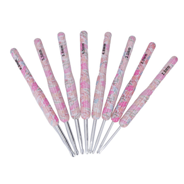 8 st Virknål Set Utskrift Aluminium Hantverk DIY Färgglad virknål Ergonomisk sticknål för stickare för sömnad Smash Flower