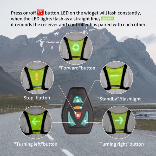 Grønn LED-sykkelvest for nattkjøring Advarsel