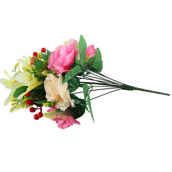Konstgjord Lily Pion Bukett Simulering Falska Blommor Hem Blomsterarrangemang Bukett för födelsedag Bröllop Rituell dekoration