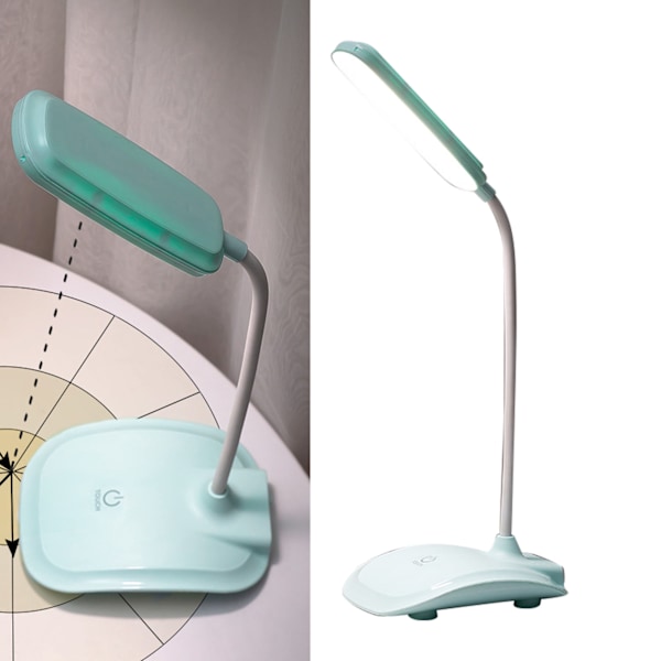 LED Skrivebordslampe Touch Control Tre nivåer Fargetemperatur Trinnløs dimming USB Ladestasjon Bordlampe Cyan