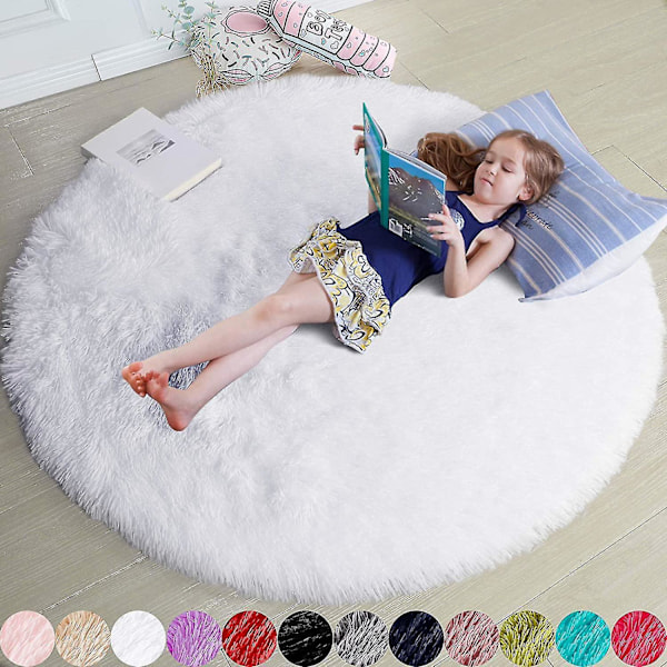 Fluffy White Circle Rug 4.6'x4.6' for Bedroom or Kids Room