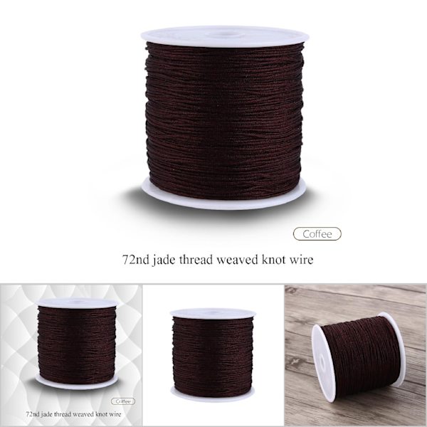 100M x 0,8 mm Nylon Kiinalainen Solmu Naru Rattail Makrame Shamballa Lanka Kahvi
