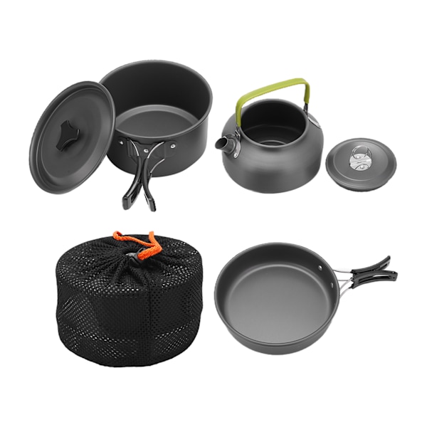 Utekokset för 2-3 personer, tekanna-set med non-stick-beläggning, lätt att rengöra, bärbar campingkokare